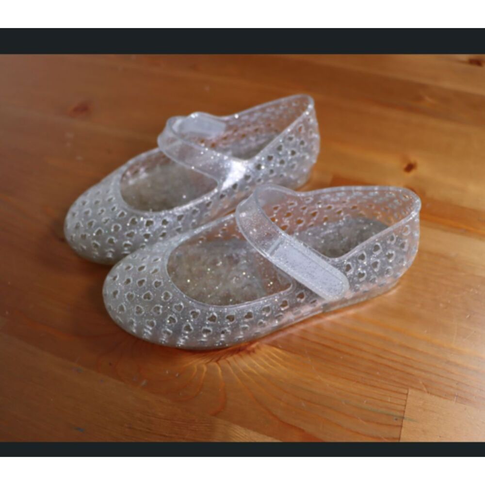Old Navy Clear Glitter Jelly Shoes Velcro Strap Size 10